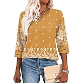 Lomon Womens 3/4 Sleeve V Neck Bohemian Blouses Casual Loose Fit Tunic Tops Vacation Clothes