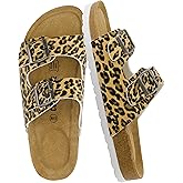 CUSHIONAIRE Lane Cork Footbed Sandals for Women – Comfortable Double Buckle Slip-On with Genuine Suede Footbed & Arch Support Slides for Women Footwear