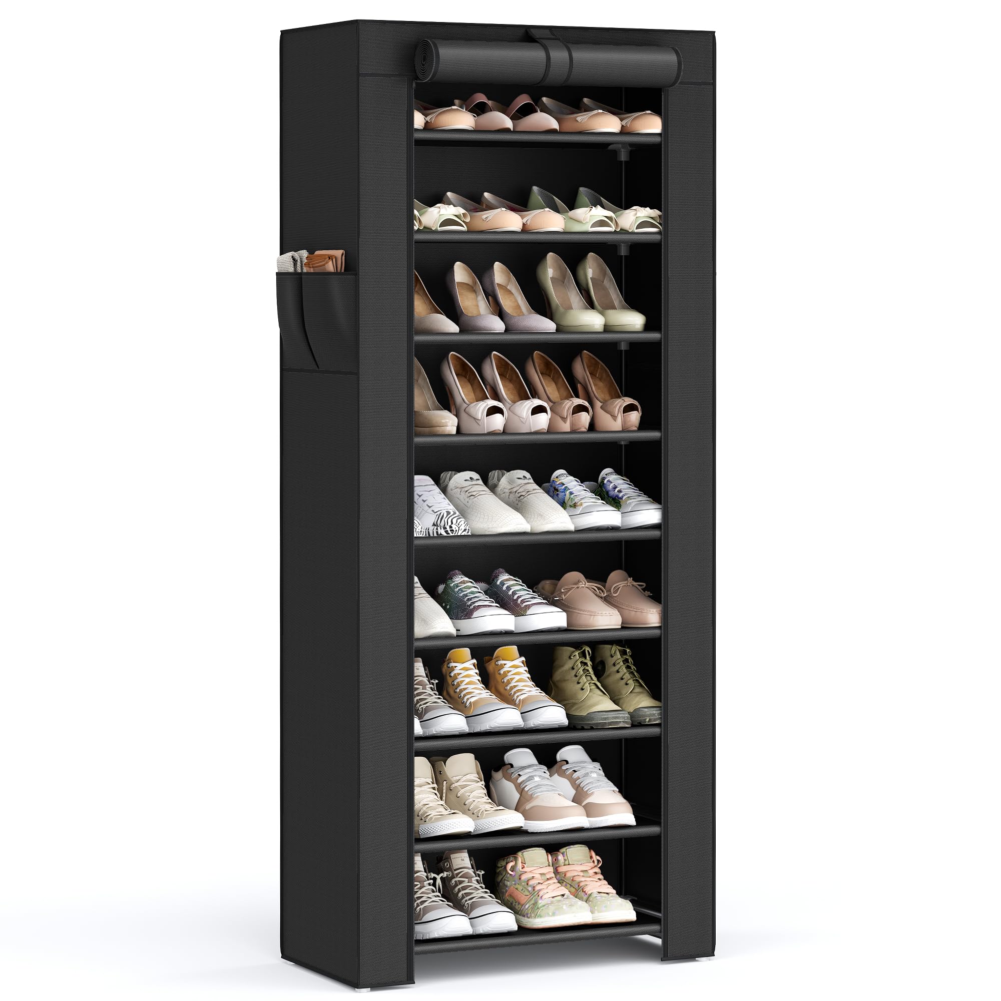 SONGMICS 10-Tier Shoe Rack, Shoe Storage Cabinet with Dustproof Cover, Free-Standing Shoe Storage Organizer for Closet, Entryway, Hold 27-35 Pairs of Shoes, for Sneakers, High Heels, Black URXJ10H