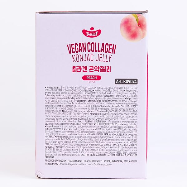 DELIEF VEGAN COLLAGEN KONJAC JELLY (PEACH FLAVOR) 120G X 10 PACKS – LOW-CALORIE FRUIT GEL SNACK, GLUTEN-FREE, PLANT-BASED, 7 KCAL PER POUCH