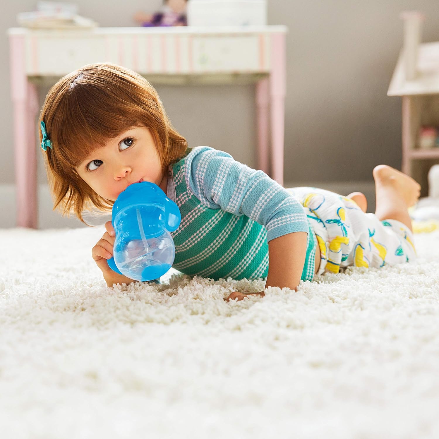 Munchkin Any Angle Click Lock Weighted Straw Trainer Cup, Blue, 7oz : Baby