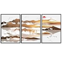 SIGNWIN 3 Piece Framed Canvas Wall Art Abstract Landscape Mountain with Cloud Canvas Prints Home Artwork Decoration for Living Room,Bedroom - 16