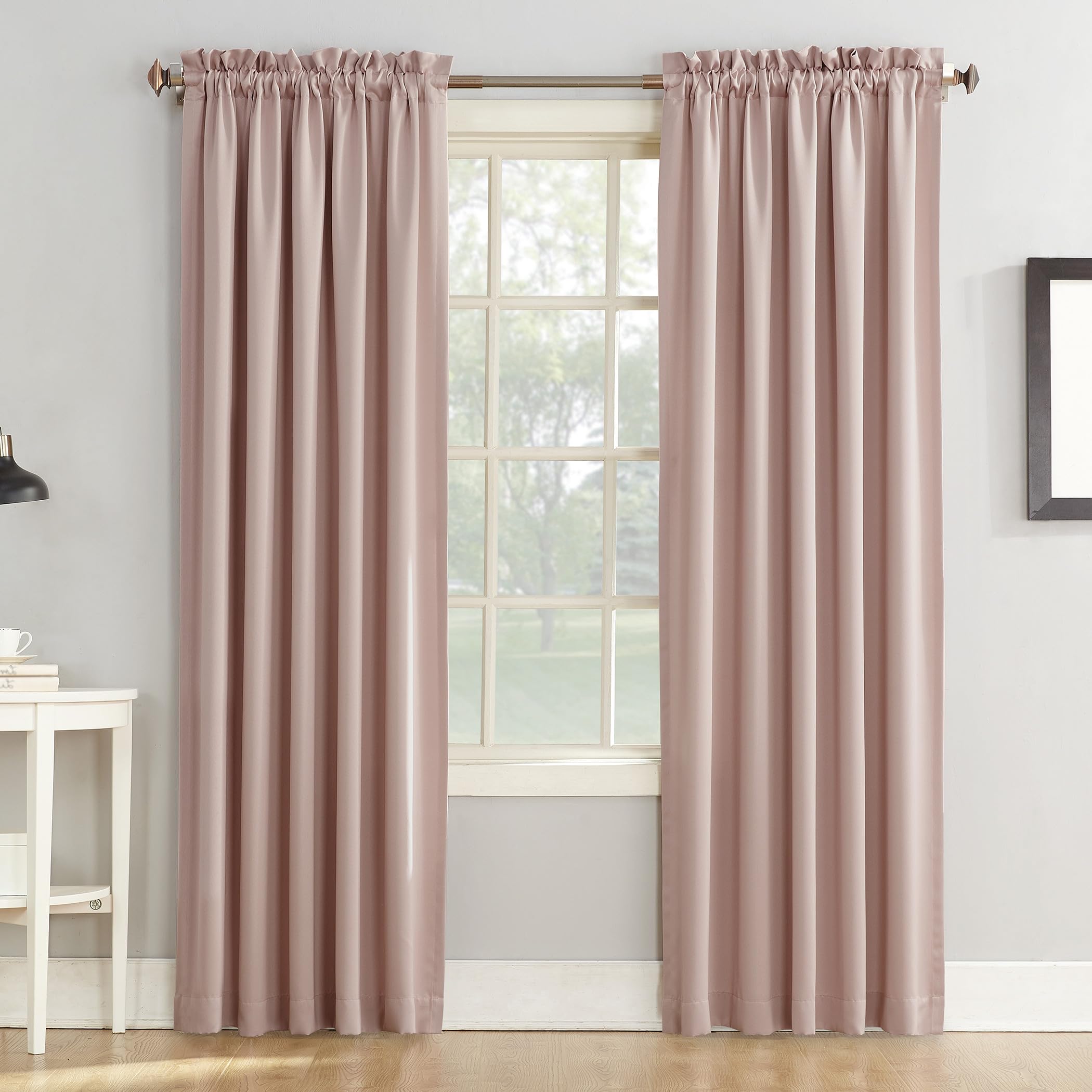 Sun Zero Barrow 2-Pack Solid Total Blackout Rod Pocket Curtain Panel Pair, 54" x 95", Blush