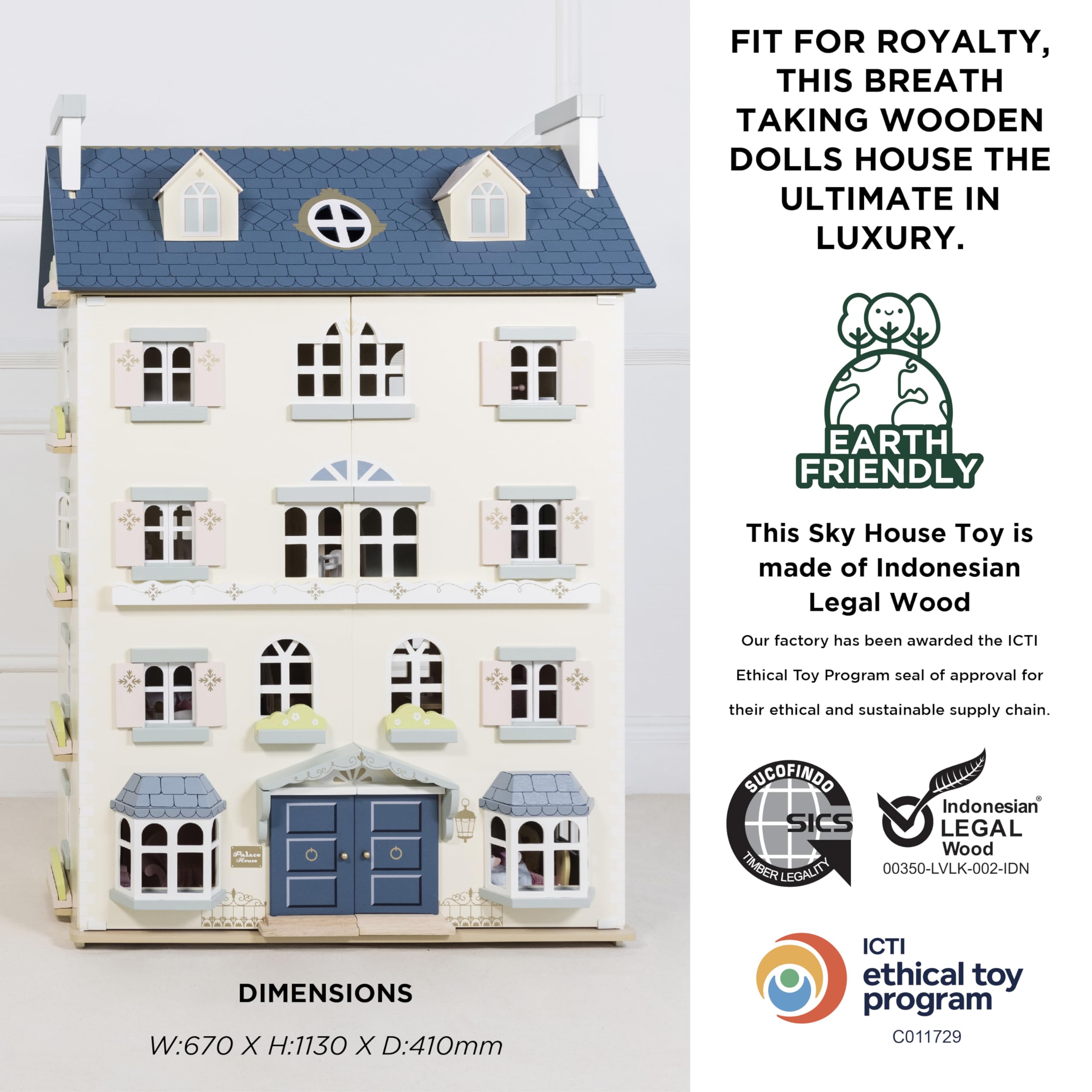 Le Toy Van - Palace House Large Wooden Doll House | Great As a Gift | 5 Storey Wooden Dolls House Play Set - Suitable for Ages 3+