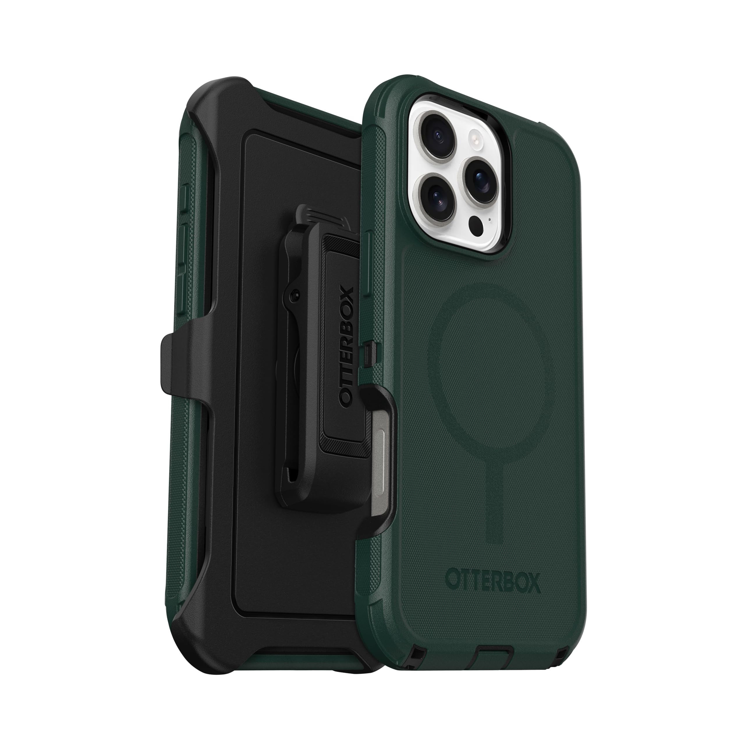 OtterBox iPhone 16 Pro Max (Only) Defender Series MagSafe Case - Cinder Cashew (Green & Black) - Holster Clip Included - Built-in Magnets - Screenless - Rugged & Durable - with Port Protection