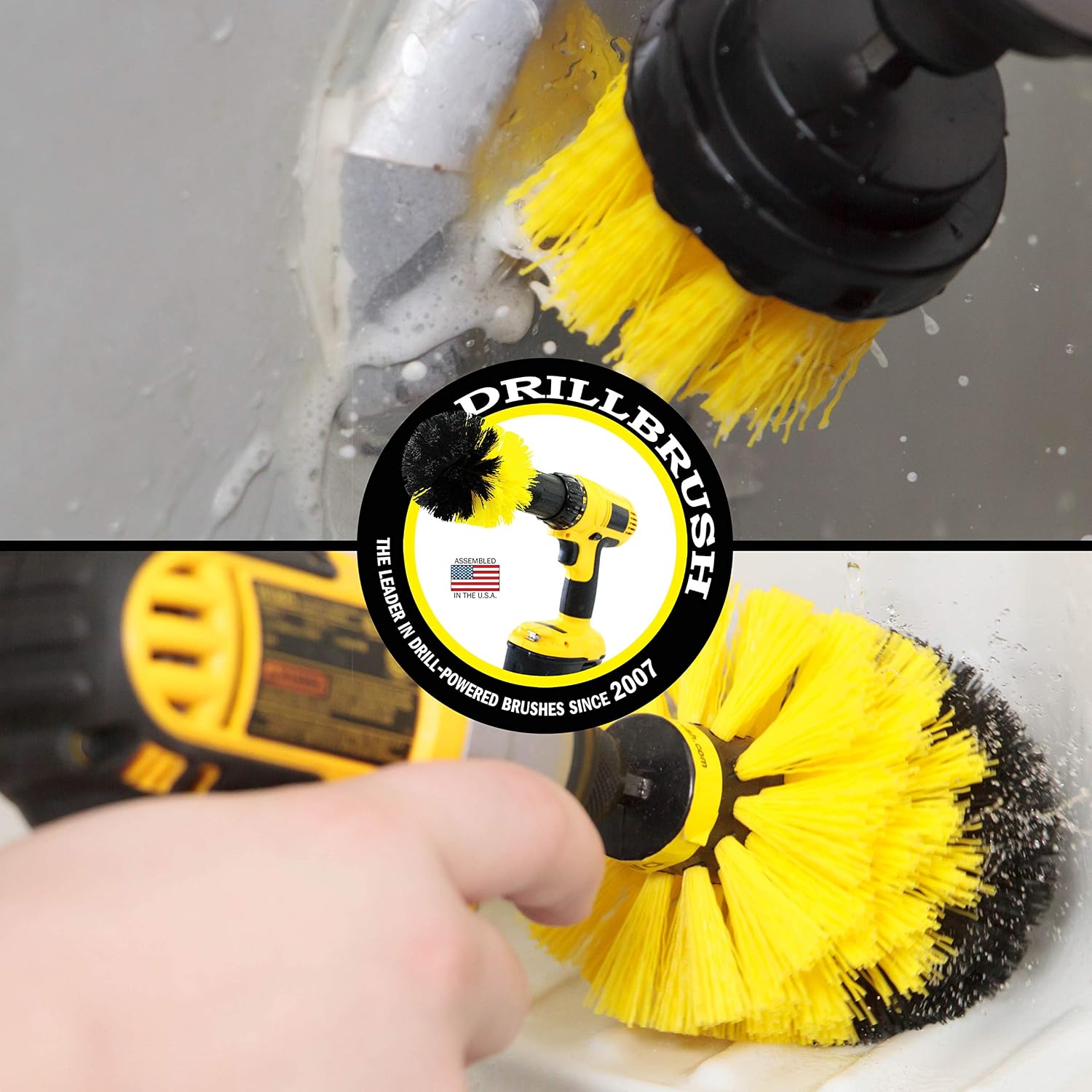2 Piece Yellow Medium Stiffness Rotary Cleaning Drillbrushes for Cleaning Tile Grout, Shower, Bathtub - Image 3