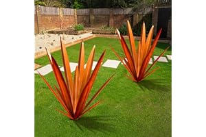 TOMBABY Large Leaf Thickened Metal Agave Plant Outdoor Decoration Desert Courtyard Art Plant Garden Decoration Outdoor Metal Art Floral Gift (2, RED)