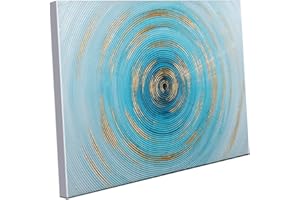 Zessonic Teal and Gold Abstract Wall Art - Large Turquoise and gold Ripples Hand Painting Wall Decor for Living Room, Bedroom, Office Ready to Hang, 28" W x 40" H