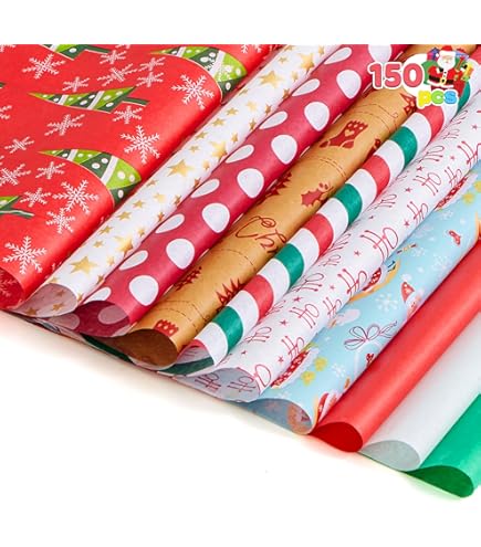 JOYIN 150 Sheets Tissue Paper Assortement Classic Christmas Design, Present Wrap Paper, Accessory For Gift Boxes, Gift Wrapping Bags And Wine Bottles - View #2
