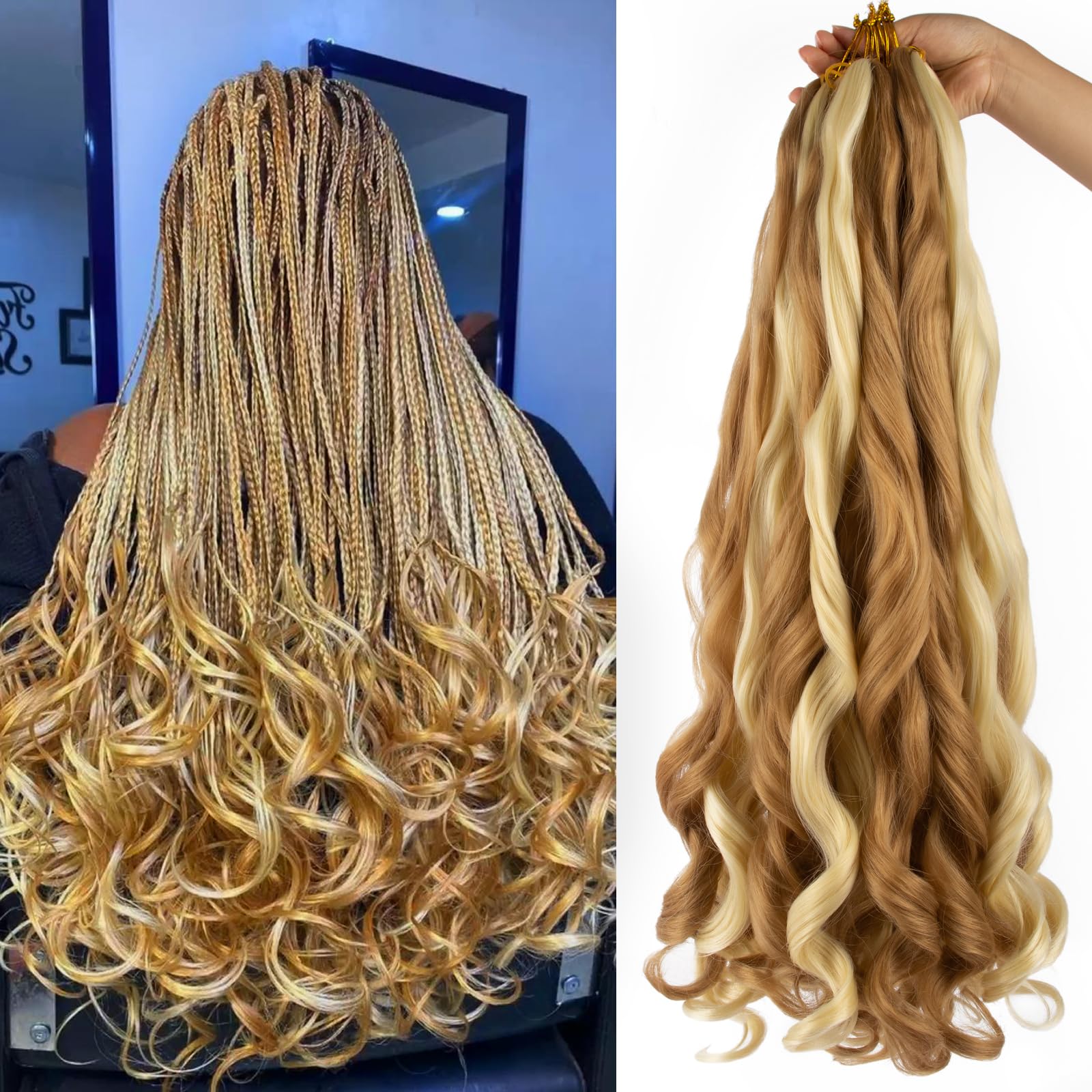 French Curl Braiding Hair 24 Inch 8 Packs French Curl Braids Crochet Hair Extensions (24 inch 27/613#) — image 1