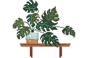 Bilrost Cross Stitch Kits for Beginners Cross Stitch Needlepoint Kits for Adults Stamped Cross Stitch Kits for Adults DIY 14CT Embroidery Patterns Stitches Kit-Green Plant（2） 9.84x9.84 inch