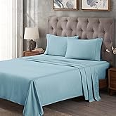 Superior Egyptian Cotton 300 Thread Count Bed Sheet Set, 1 Elastic Deep Pocket Fitted Sheet, 1 Flat Sheet, 1 Pillowcase, Daily Soft Sheets, Luxury, Plush, Home Essentials, Twin, Light Blue