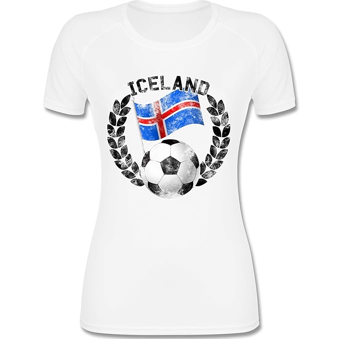 Shirtracer Fußball-Europameisterschaft 2020 - Iceland Flagge & Fußball Vintage - atmungsaktives Funktionsshirt für Damen