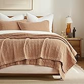 EVERGRACEHOME Stonewashed Cotton Quilt Set King Size, Ultra Soft Oversized Bedspread Coverlet Set, Lightweight Crinkle Box Stitch Bedding Sets for All Season, with 2 Shams, Blushed Terracotta