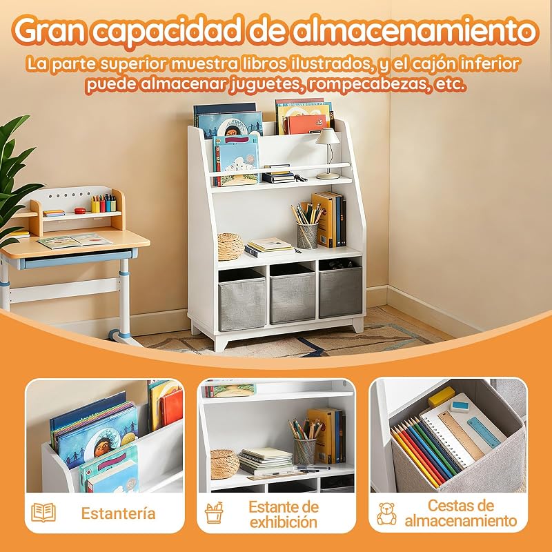 Estante Infantil 3 Cestos Suporta até 50 kg 63x28x80 cm