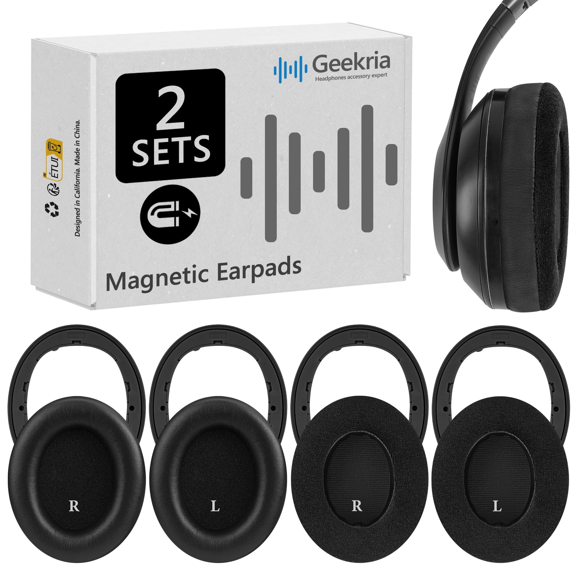Geekria SNAP Ear Pads Replacement Kit for Beats Studio 3, Studio 2 Wireless Headphones, Magnetic Easy Switch Ear Cushions, Exchange Earpads in Seconds (Protein Leather+Velour, 2 Pairs)