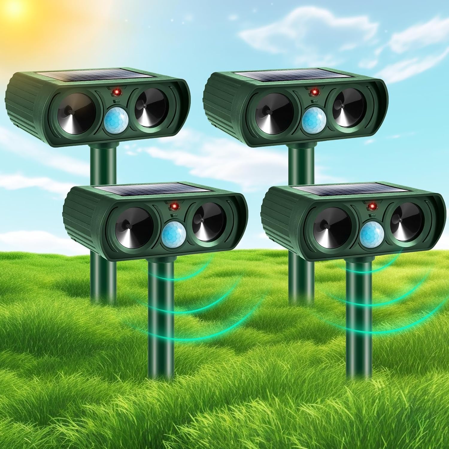 View 1 of 2024 Upgraded Solar Animal Repellent, Ultrasonic Animal Repeller Outdoor with Motion Sensor Cat, Squirrel, Deer, Dog, Raccoon, Skunk, Rabbit Repellent for Yard, Garden (4 Pcs)