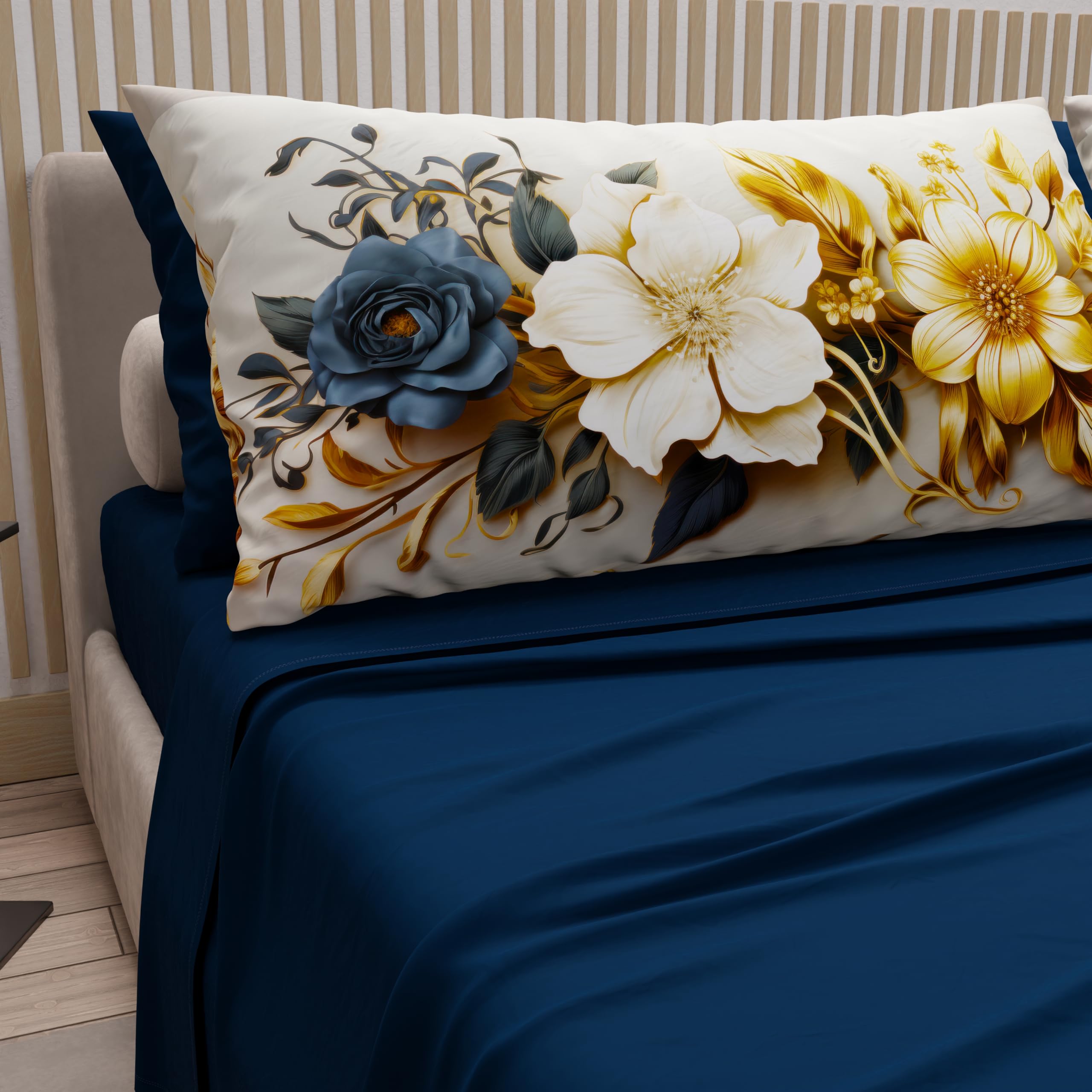 PETTI Artigiani Italiani - Cotton Sheets with Pillowcases in Digital Print, Single Bed Sheet, Single Bed Set, Flower Ceramic-04, 100% Made in Italy — image 1