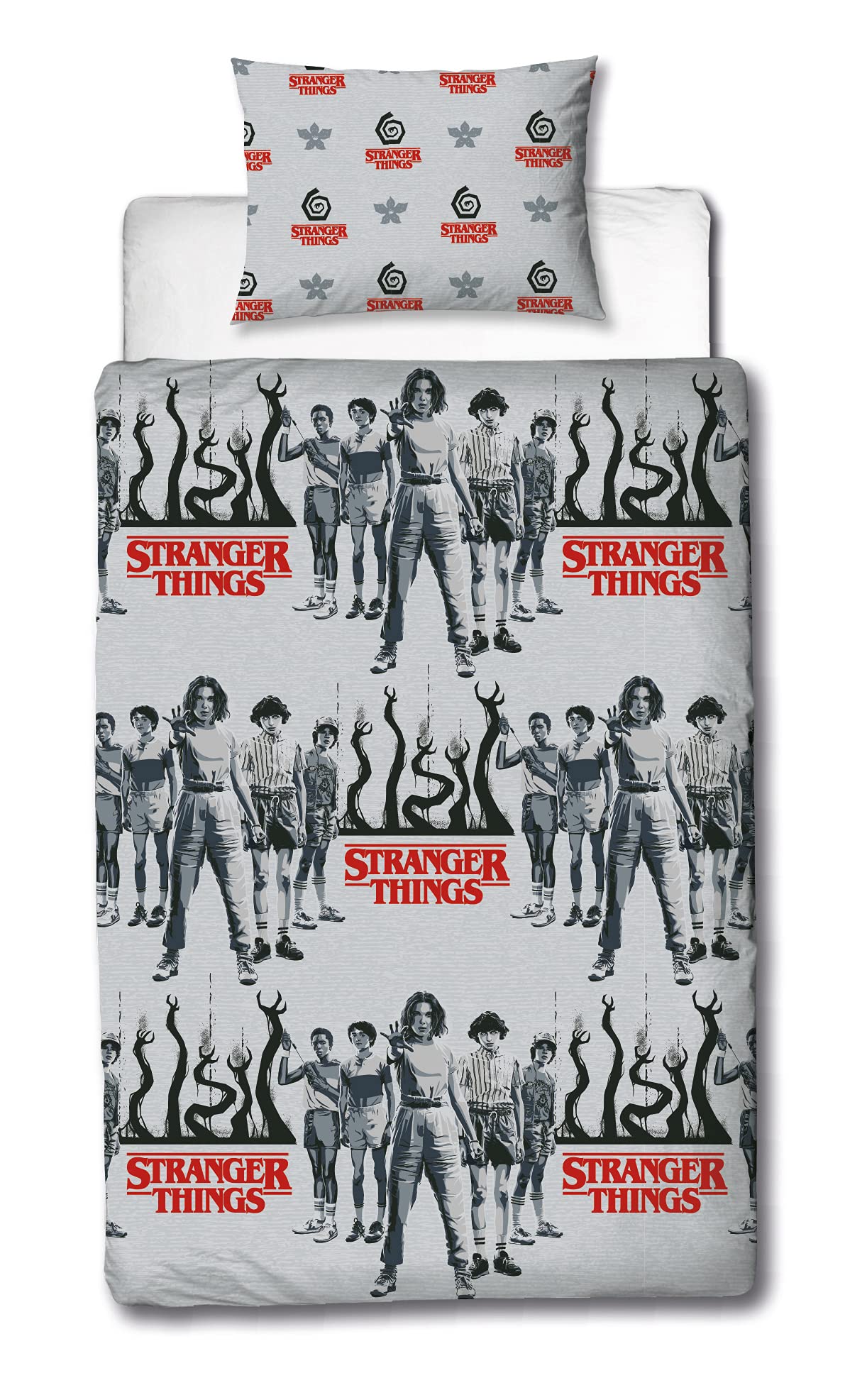 Official Stranger Things Duvet Cover Dark Side Design | Grey Reversible 2 Sided Duvet Cover, Official Merchandise, Matching Pillow Case (Single)