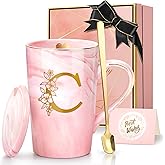 Personalized Gifts for Women Coffee Mug, 14 Oz Pink Initial Customized Mugs with Flower, Birthday Gifts for Women, Cool Mug Christmas Mother's Day Gift for Her Wife Mom Grandma Friend Sister Unique,C