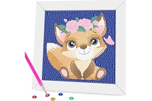 Miairivy Diamond Painting for Kids, 5D Animal Diamond Art Mini Small Kit(with Wooden Frame), DIY Cute Fox Big Gem Painting Set, Paint by Diamonds Crafts for Girls Boys Ages 4-12