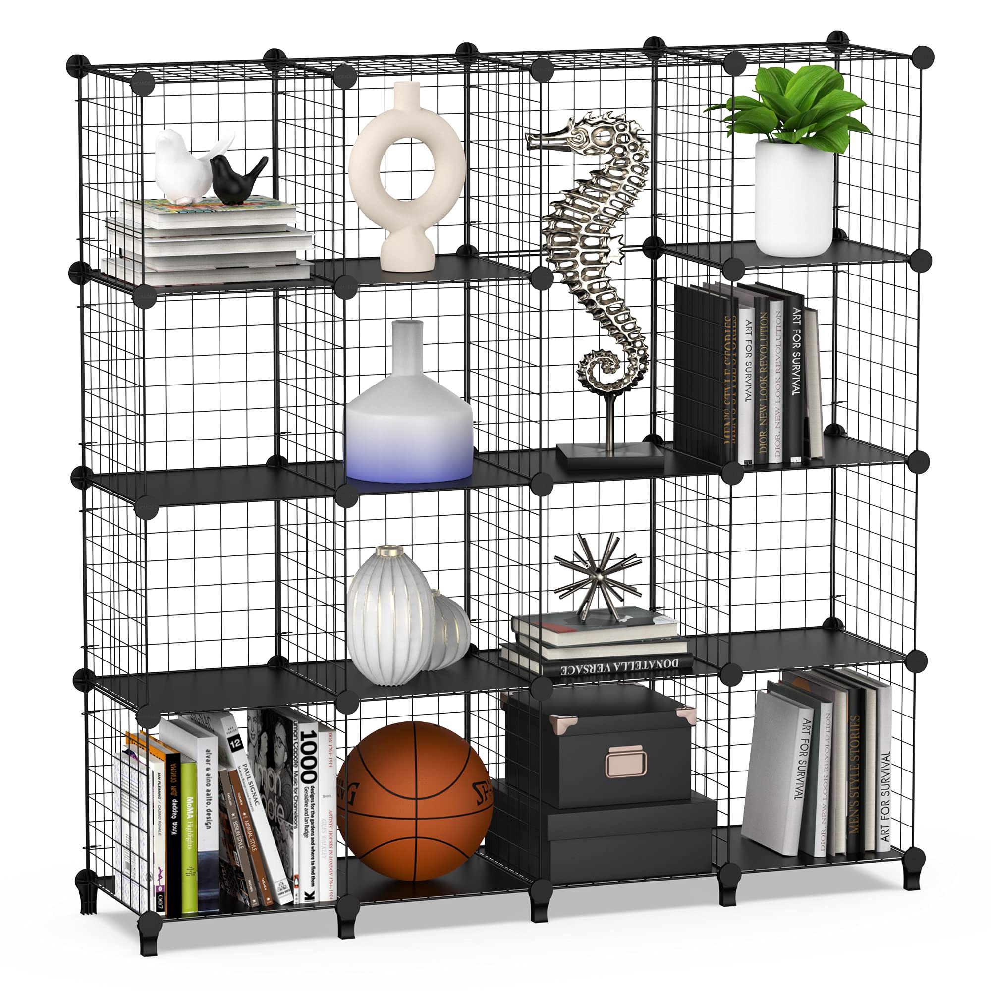 HOMIDEC 16 Cube Wire Storage Shelves, Multifunctional DIY Wire Fence Wardrobe Closet Cabinet Bookcase Bookshelf Perfect for Office/Livingroom/kitchen/Bathroom