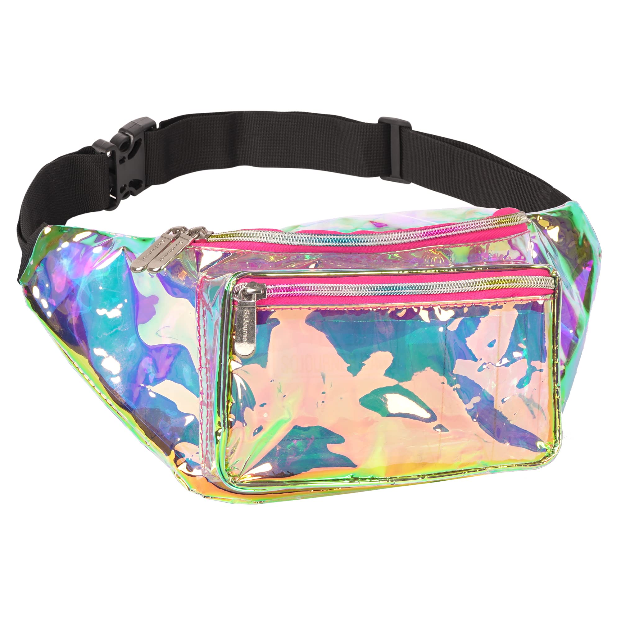 Sojourner Rave Pink Holographic Transparent Bum Bag Waist Pack | for Women, Men and Kids | fits Small Medium Large