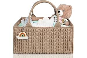 MOMINSIDE Diaper Caddy Organizer, Baby Basket Nursery Storage, Caddy Organizer for Portable Changing Table Dresser Car, Baby Registry Baby Shower Gifts for Girl Boy(Brown)