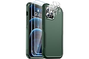 Red2Fire for iPhone 12 Pro Max Case [Military Grade Drop Protection] [Tempered Glass Screen Protector + Camera Lens Protector] Non-Slip Heavy Duty Full-Body Shockproof Phone Case - Green