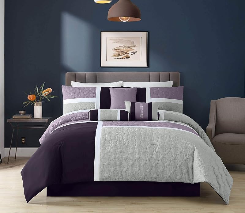 Upland 7-teiliges Steppdecken-Set, Patchwork-Design, Lavendel/Grau/Lila, Queen-Size-Bett — Foto 2 von 8