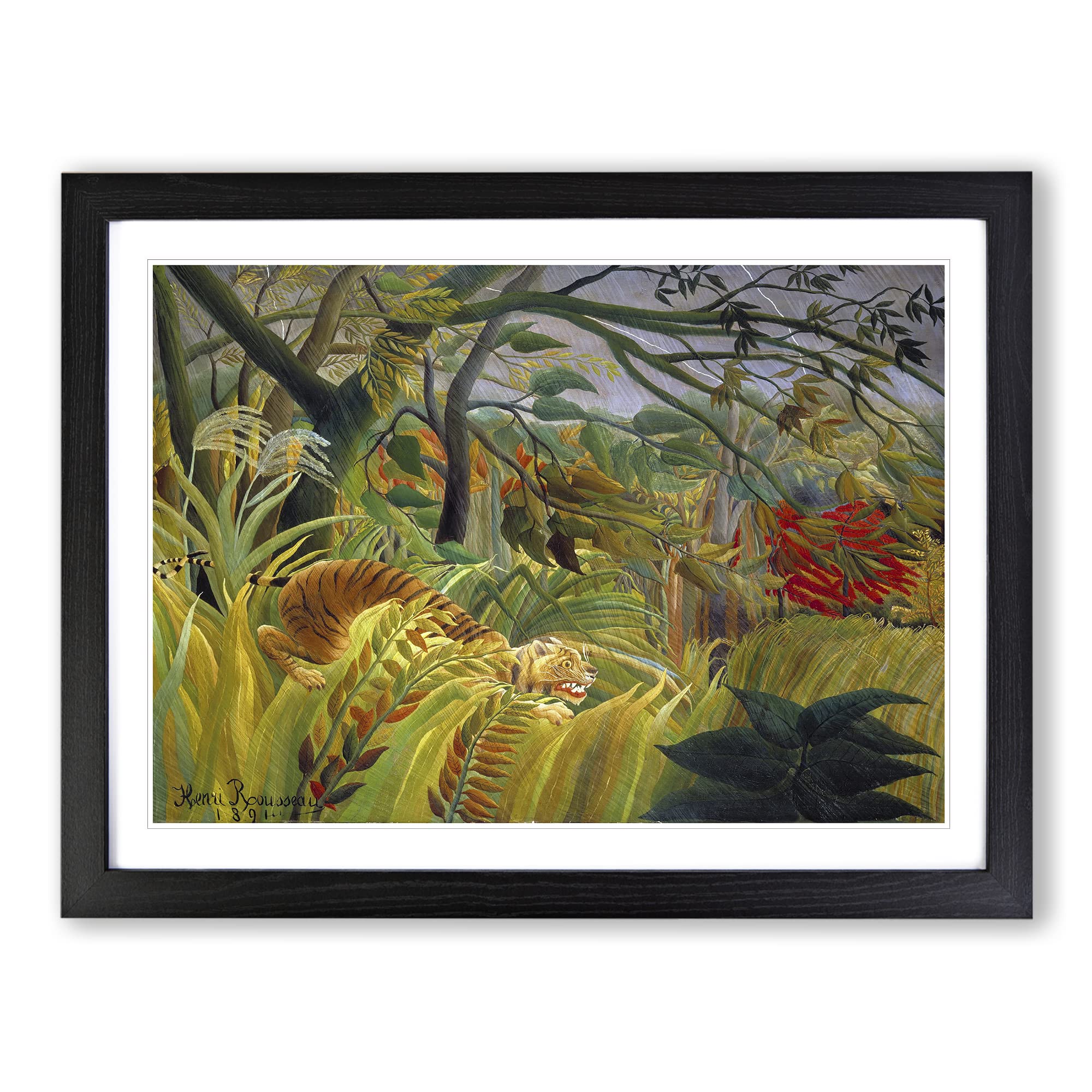Tiger In A Tropical Storm By Henri Rousseau Classic Painting Framed Print | A4 Black Framed Wall Art | Ready to Hang | Classic Animal Picture | Living Room Bedroom Lounge Office