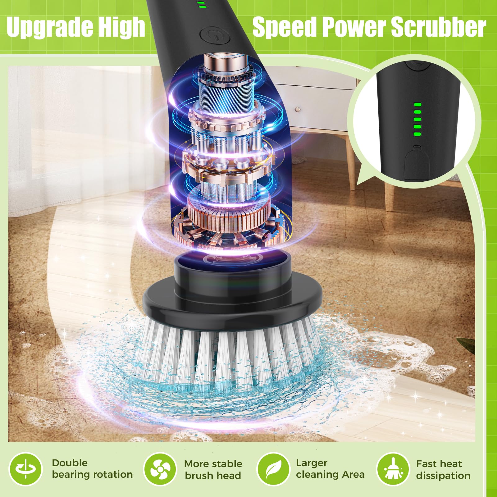 Electric Spin Scrubber,Cordless Electric Cleaning Brush,Shower Scrubber 2 Speeds,8 Brush Heads,IPX7 Waterproof,Adjustable Long Handle for Bathroom, Tub,Tile,and Car