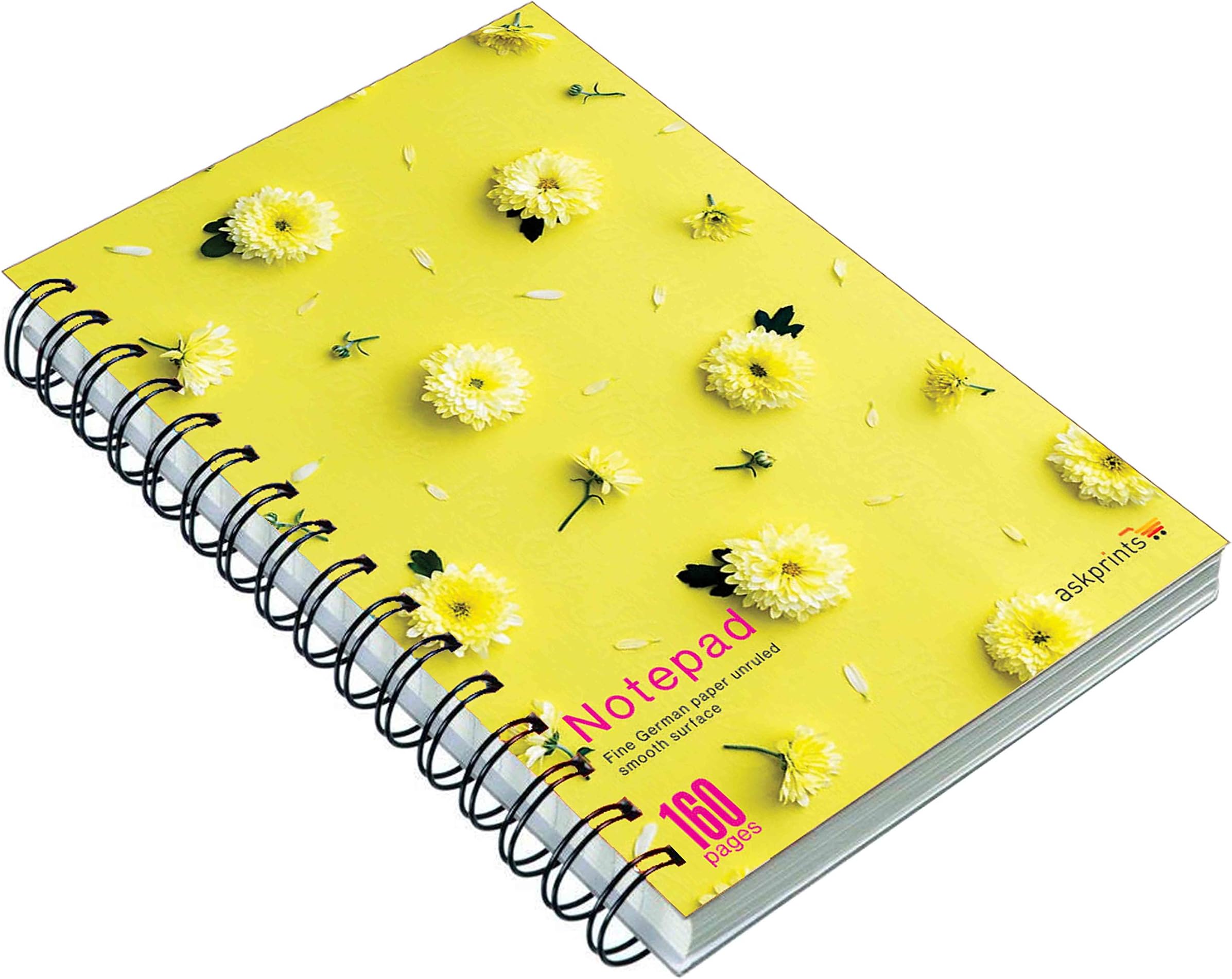 Askprints Yellow Flower Printed Designer Wire Bound 160 Ruled Pages Spiral Notebooks & Diary for Letters, Notes, or Homework (15 X 21cm)