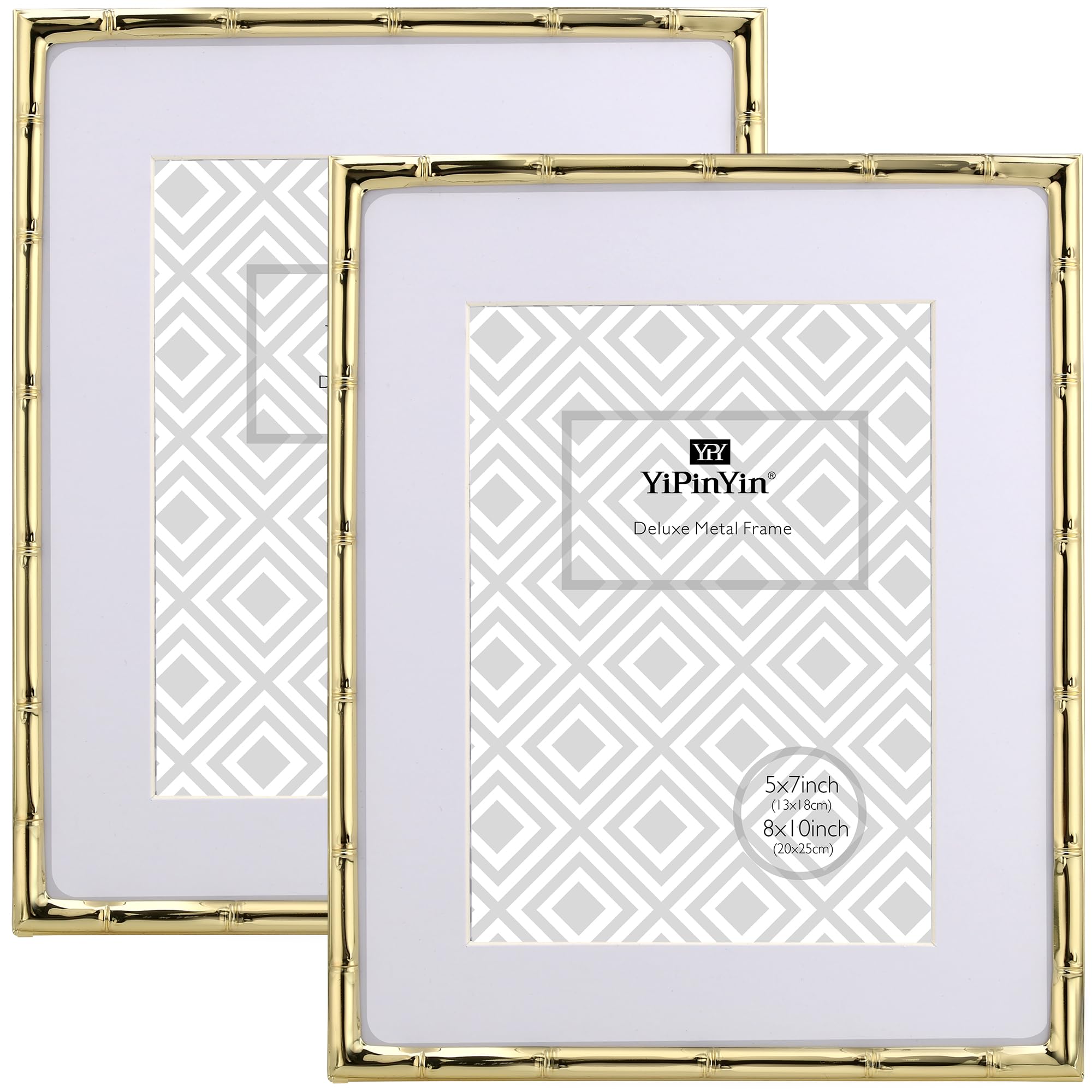 Photo 1 of YiPinYin 8x10'' Bamboo Detail Gold Metal Picture Frame with Acid Free Mat for 5 X7'' Set of 2, Elegant Narrow Plated Photo Frames 5x7'' With Velvet Backing for Desktop and Wall Décor(Gold)
