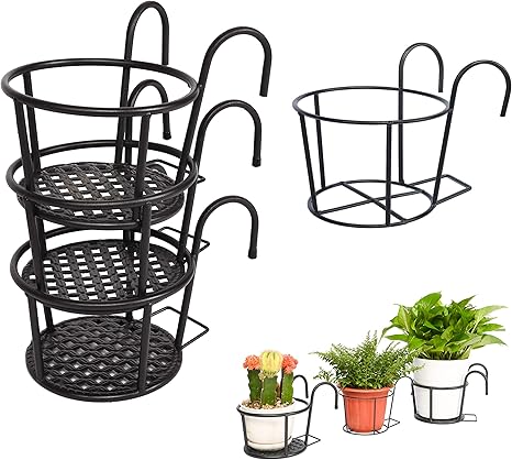 Klvied Outdoor Plant Stand 3 Pack With 1 Free Hanging Baskets Flower Pot Stand Indoor Plant