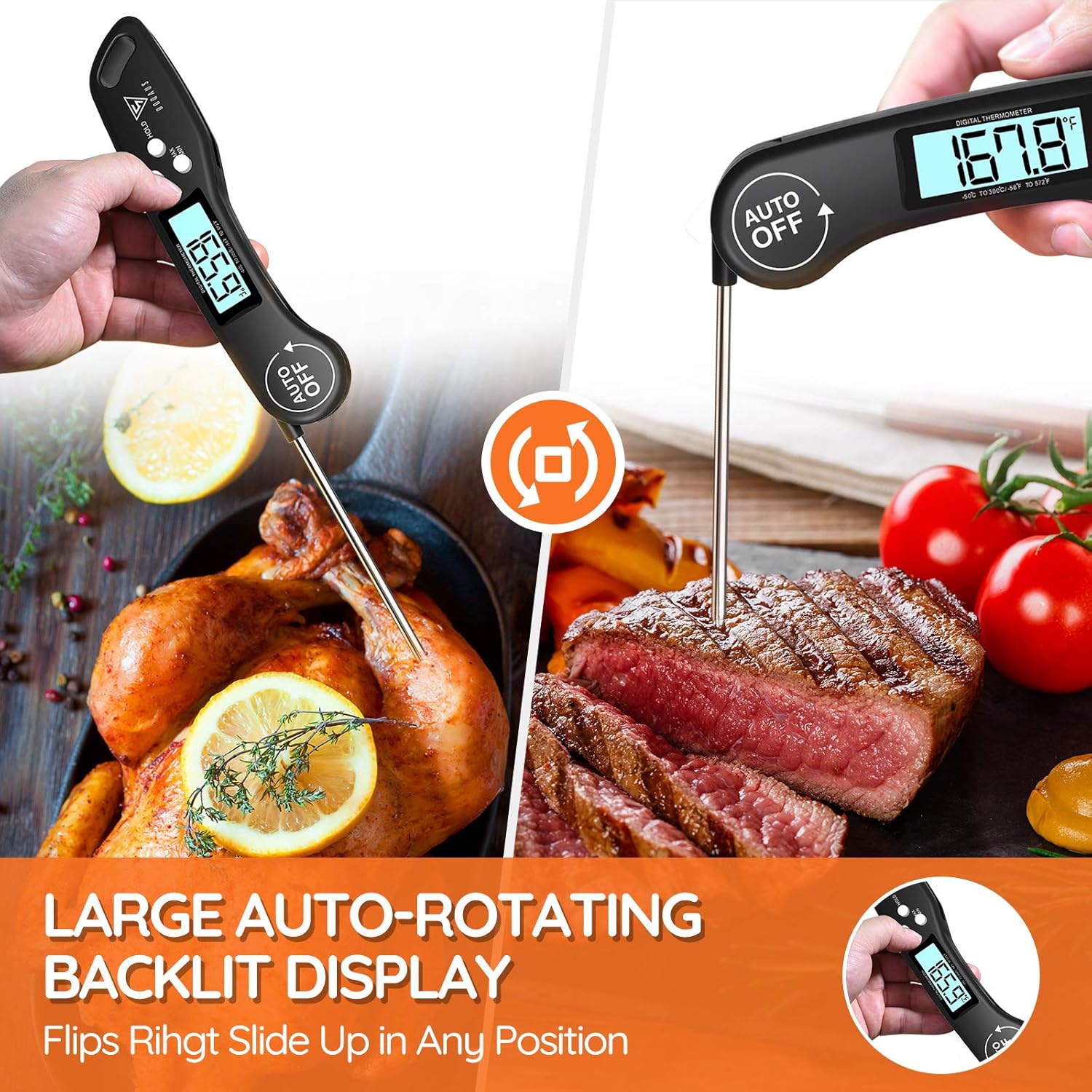 DOQAUS Digital Meat Thermometer, 3s Instant Read Food Thermometer for Cooking, Digital Kitchen Thermometer Probe with Backlight & Ambidextrous Display, Cooking Thermometer for Candy Grill BBQ Liquids: Kitchen & Dining