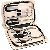 Beauty Power Manicure Pedicure Set 7-in-1 Stainless Steel, Ultra Sharp, Slanted Nail Clipper, Fingernail Clipper, Cuticle Nipper, Glass Nail File, Eyebrow Tweezers, Scissors, Case - Gift Idea - Gray