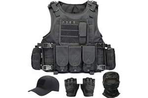 VPZenar Tactical Vest for Men, Airsoft Vest, Black Molle Vest and Cap Protective Equipment, Tactical Airsoft Gear