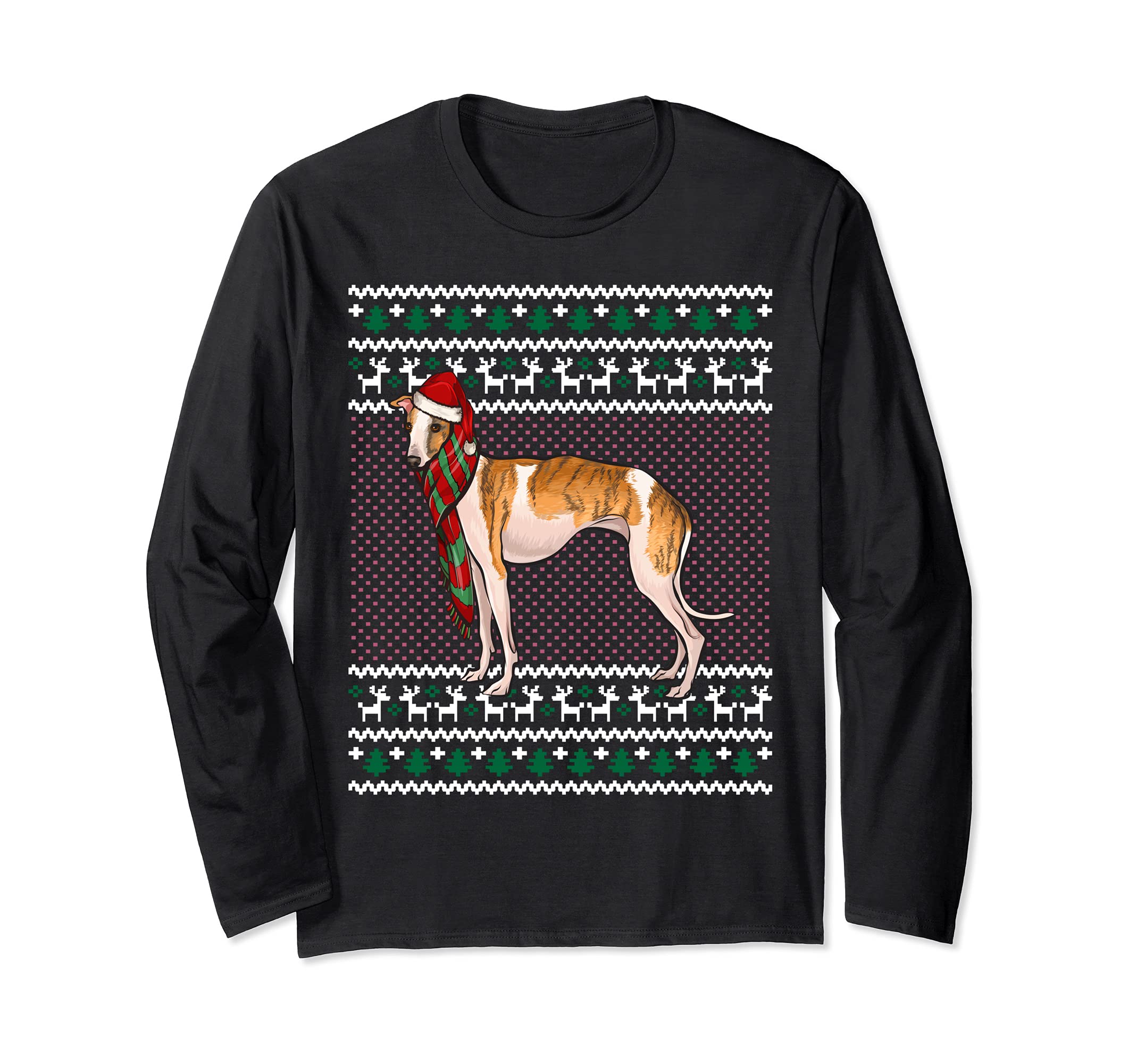 Xmas Whippet Dog Santa Hat Ugly Christmas Long Sleeve T-Shirt
