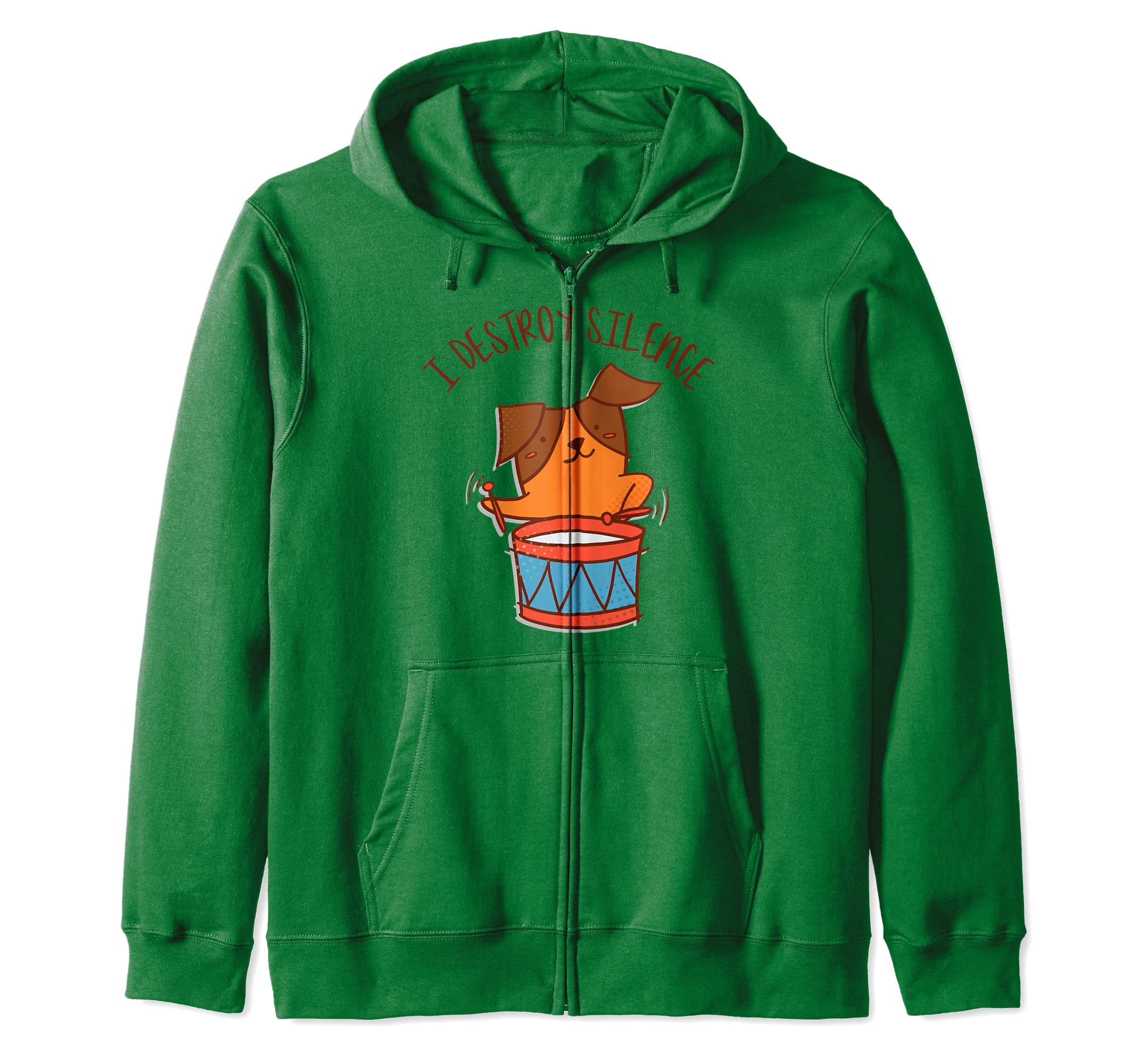 I Destroy Silence Rockstar Dog Playing Drums Musical Animal Zip Hoodie