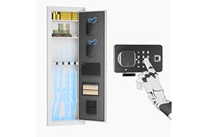 Pataku 4-6 Wall Gun Safes with Fingerprint Lock, White Quick Access Locking Cabinet for Rifles and Shotguns, Unassembled Gun Safe with 2 Adjustable Shelves
