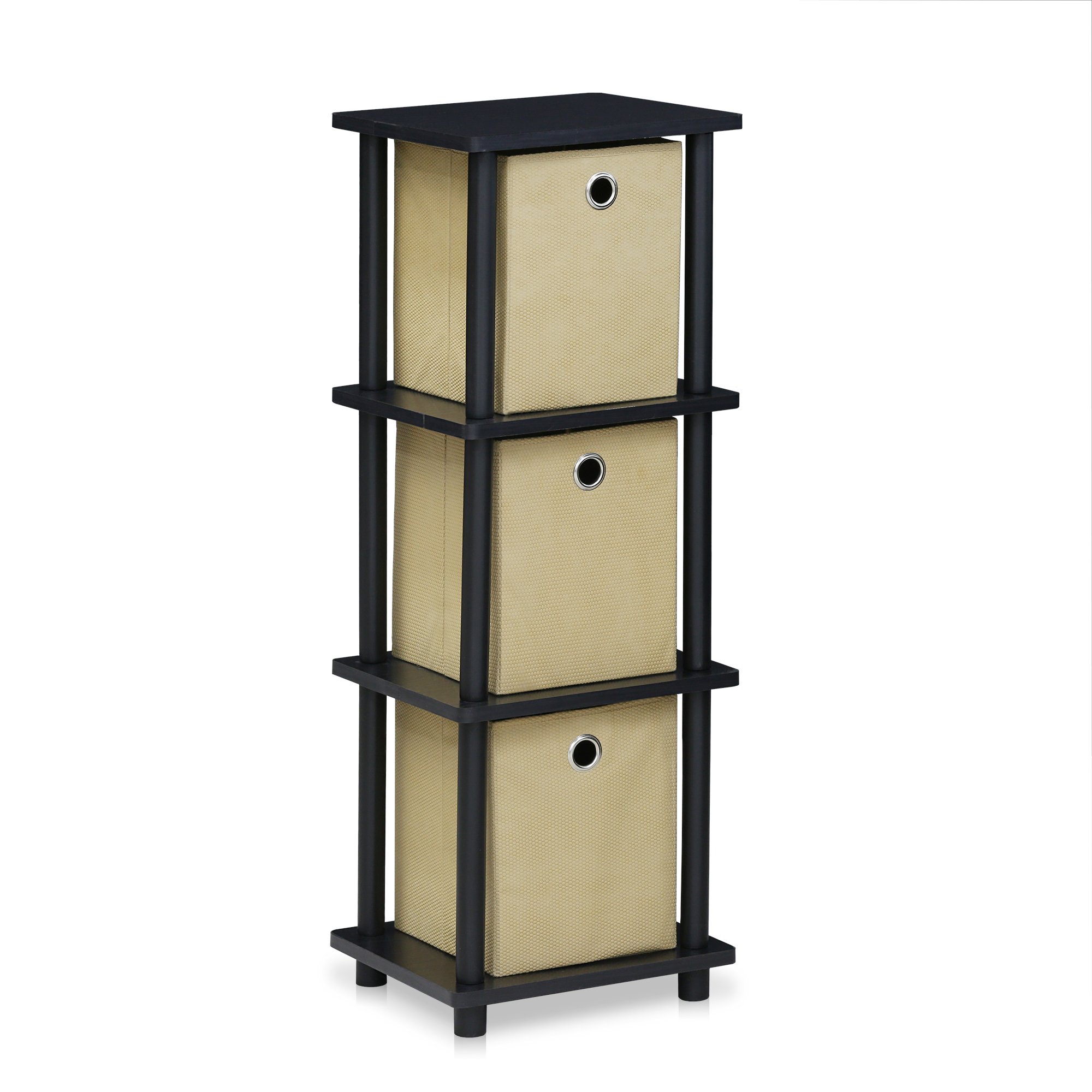 Furinno Turn-N-Tube 3 Tier Shelf with Bins, Blackwood/Black/Brown