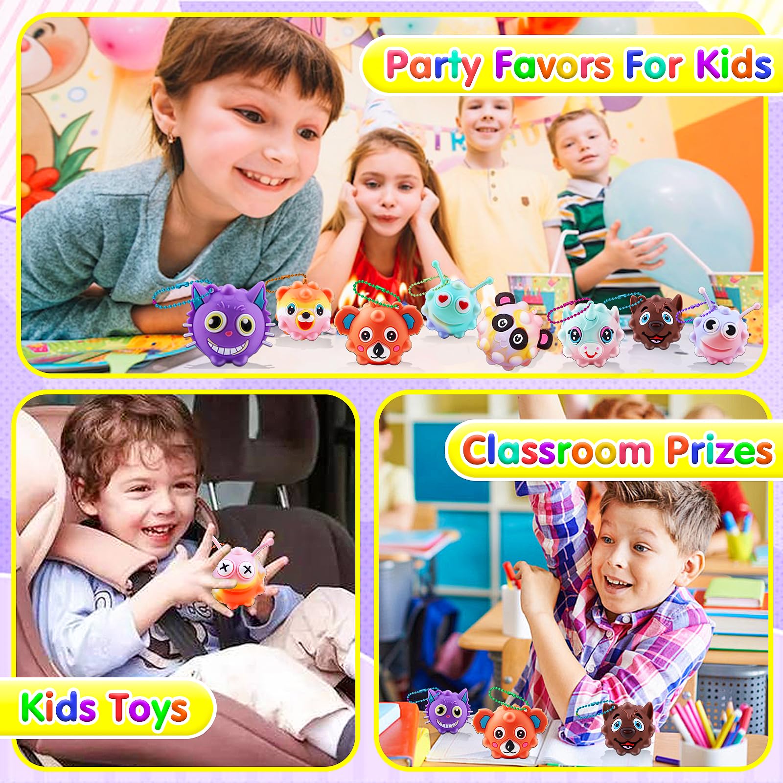 Party Favors for Kids,3D Animal Pop Balls Fidget Toys,Birthday Gifts,Goodie Bag Stuffers,Pinata Stuffers,Carnival Prizes,Treasure Box Toys,Prizes for Kids Classroom