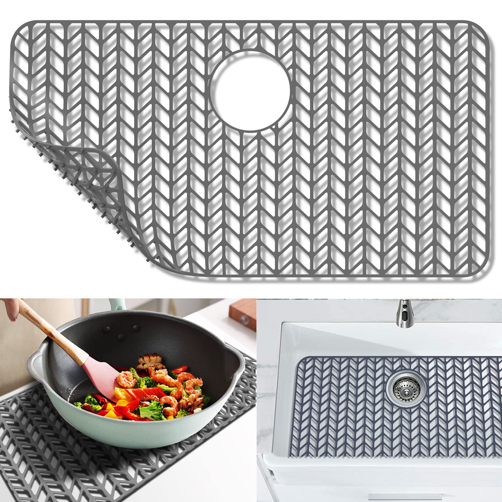 Photo 1 of JOOKKI Sink Protectors for Kitchen Sink 16x12 & 18x12 & 19x13 & 24x12.5 & 26x14 & 28x14 & 29x15,Silicone kitchen sink mats protector for bottom of farmhouse sink(28.4"x15.2"Gray)
