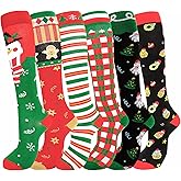 Charunee 6 Pairs Halloween Christmas Compression Socks for Women & Men for Running, Traveling, Nurse, Holiday Wear