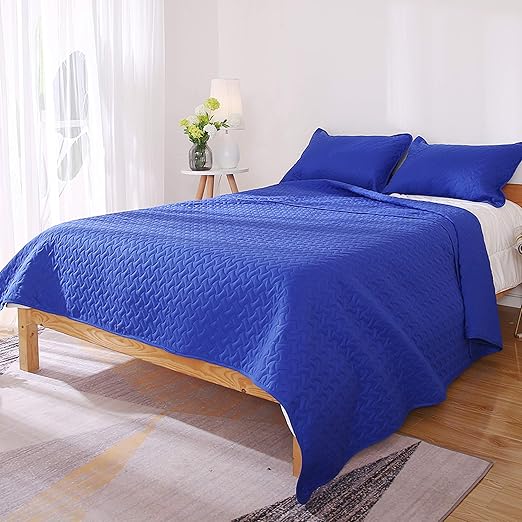 Buy Deconovo Luxurious 3 Piece Quilt Set Microfiber Geometric Pattern Ultra Soft Bedspread Coverlet With Shams Full Queen Royal Blue Online At Low Prices In India Amazon In