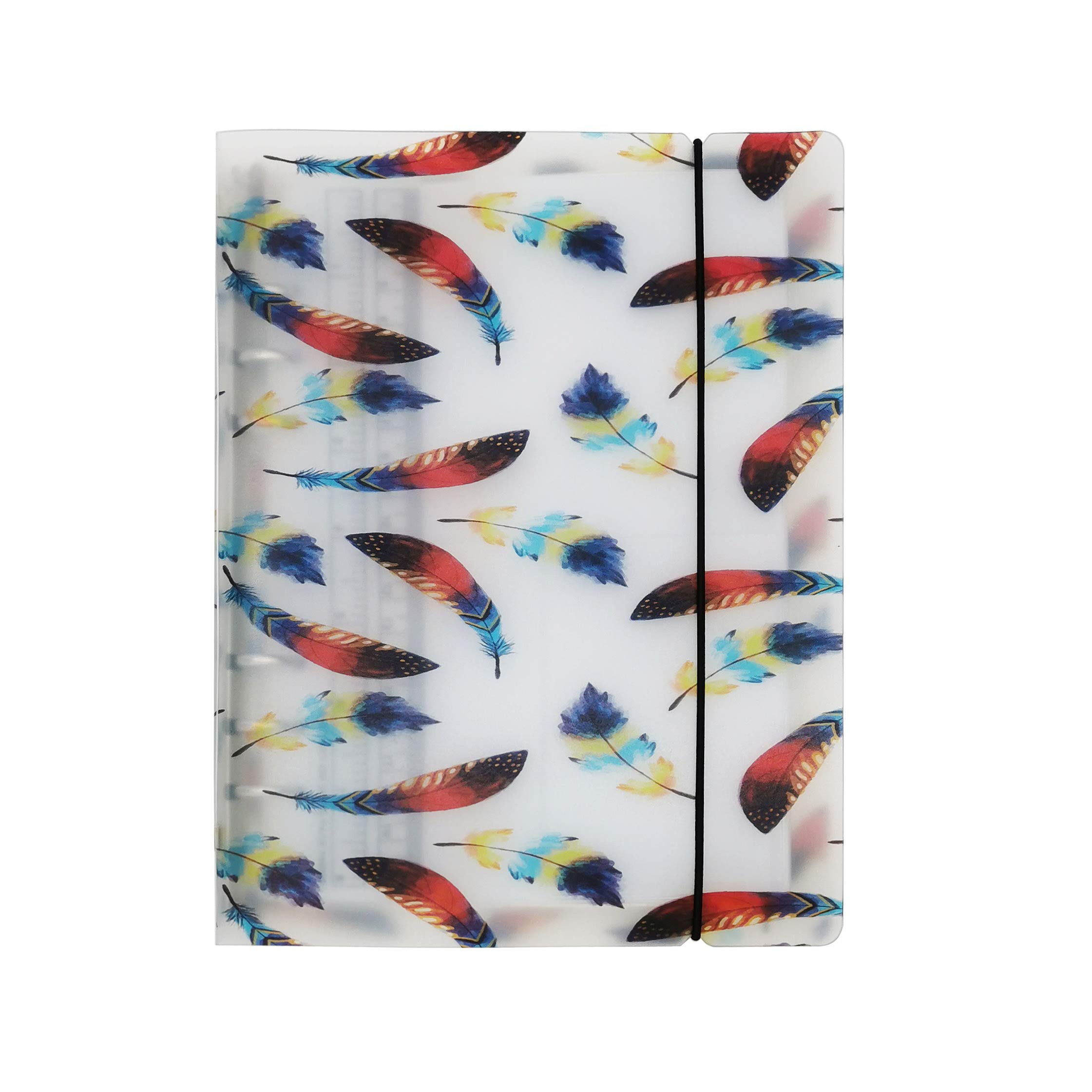 A6/ A5 6-Holes Colorful PP Cover Round Ring Binder Personal Organizer for Loose Leaf Sheet Refill Notebook/DIY Scrapbooking (Feather, A5 Mini Set)