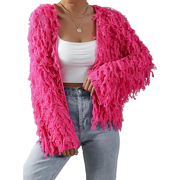 Womens Long Sleeve Cardigan Shaggy Knit Cardigan Sweater