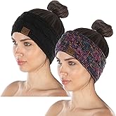 Funky Junque Women’s Fleece-Lined Knit Headband – Confetti Ear Warmer for Winter, Cozy Sherpa Interior, Soft Stretch Fit - 2 Pack: Black & 4 Tone Kaleidoscope #32