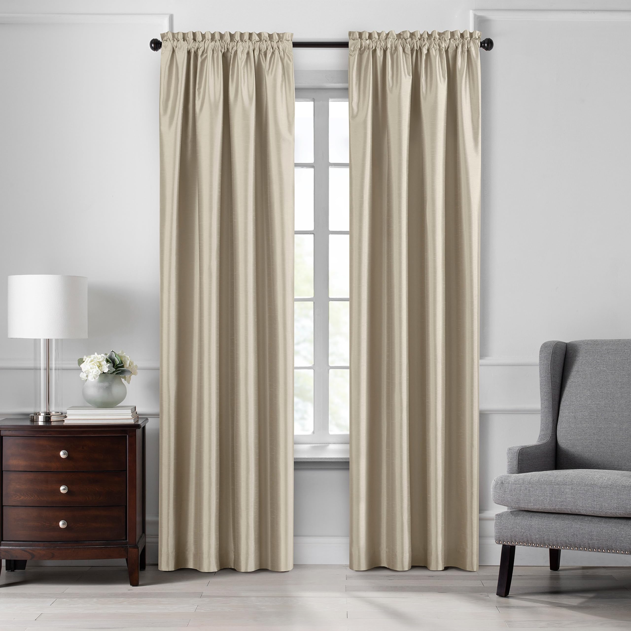 Elrene Home Fashions Colette Faux-Silk Blackout Window Curtain, 52 in x 84 in (1 Panel), Ivory